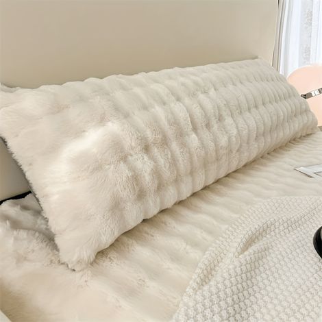 1 taie d'oreiller extra-longue en peluche (48,01 x 150,01 cm / 180,01 cm) — Fausse fourrure douce et duveteuse