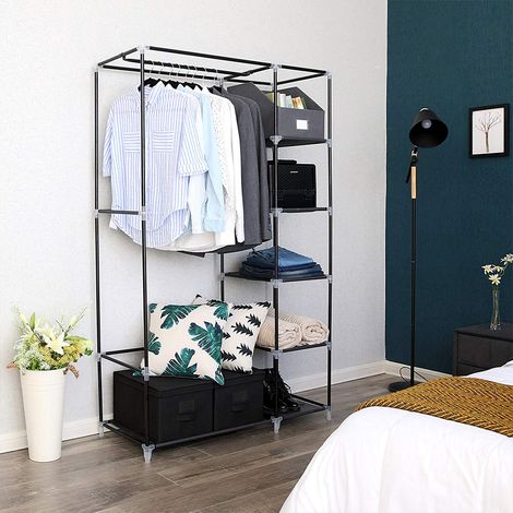 Hofuton Placard Organisateur de Vêtement et Chaussures - Rangement Vêtements - Placard Vêtements - Placard Chambre - Armoire en Tissu Intissé - Noir (1/5)