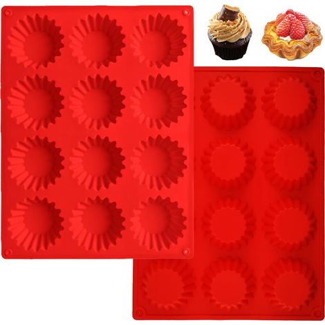 Ensemble de 2 moules à muffins, mini-tartelettes, cupcakes et muffins en silicone antiadhésif (12 en 1) (1/5)