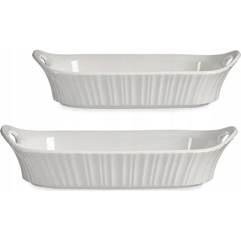 Vessia Set aus 2 rechteckigen weißen Porzellan-Tabletts