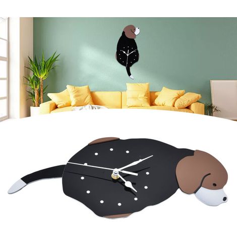 Kreative DIY-Wanduhr – Leise und selbstklebende 3D-Pendeluhr mit Hundeschwanz für Fenster, Wohnzimmer, Möbel