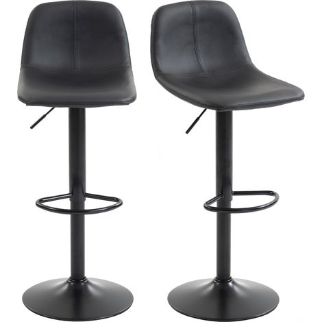 Lot de 2 tabourets de bar réglables pivotants 360°, dossier, repose-pieds, acier noir