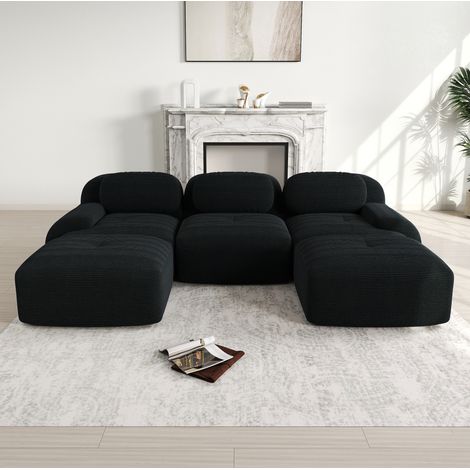 Canapé modulaire en U en tissu effet corde noir OKWISH (1/5)