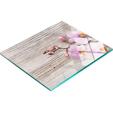 Tableau en verre élégant et résistant avec motif d'orchidée sur bois 60x52 cm (1/5)