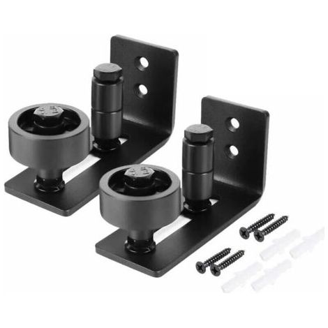 Guía de puerta corredera resistente de acero al carbono negro, rodillo ajustable, sistema de montaje en pared, 2 uds. (1/4)
