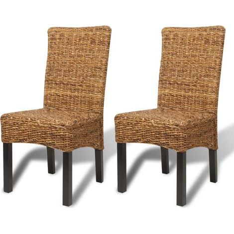 Lot de 2 chaises de salle à manger cuisine design moderne bois solide de manguier et abaca CDS020292 (1/5)