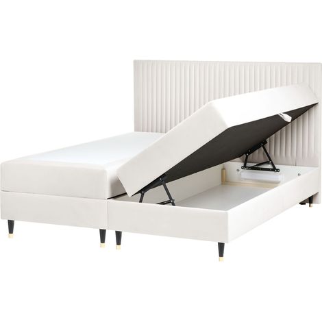 Boxspringbett mit Stauraum Samtstoff DAME 180 x 200 cm Cremeweiß