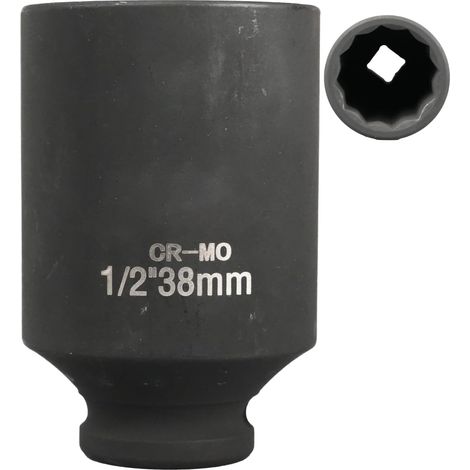 38-mm-1/2"-12-Punkt-Steckschlüssel, 1/2"-38-mm-Schlagschrauber-Steckschlüssel, Chrom-Molybdän-Stahl (schwarz)