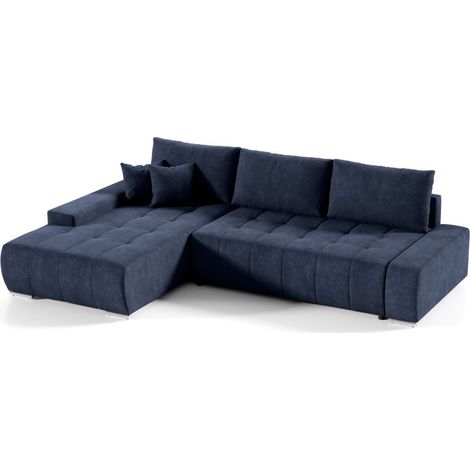 Ecksofa Sofa mit Schlaffunktion VOGAR Stoff Aston Dunkelblau Ottomane Links (1/4)