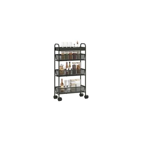 4-stöckiger Rollwagen mit 3 Auszugskörben, oberster Korb 19 x 43,2 x 80 cm, schwarz