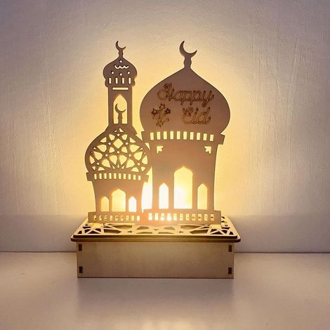 Lot DIY Ramadan Décoration Lune Bois LED Artisanat Cadeau Sac Fête Maison Joyeux (1/5)