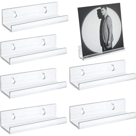 6 Pieces Vinyl Record Wall Mount Record Shelf Acrylic Wall Mount Clear Vinyl Record Storage Holder Floating Shelves for Display in Home (1/5)