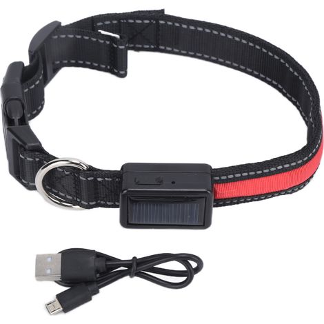 LED-beleuchtetes Hundehalsband, wiederaufladbar über USB und Solarenergie, verstellbar, für große, mittlere und kleine Hunde. (1/5)