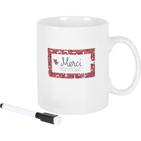 Mug XXL 80cl en céramique blanc avec message "Merci pour cette année" et feutre effaçable (1/4)