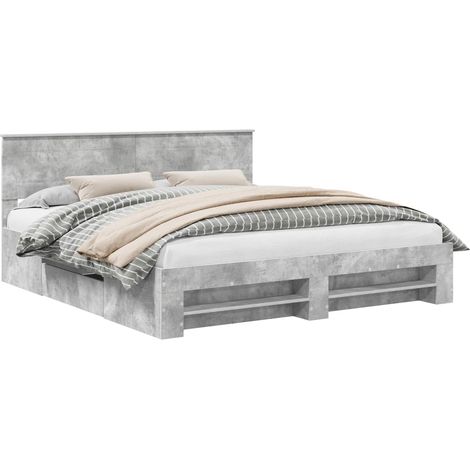 Bed Frame Concrete Grey 200 x 200 cm Engineered Wood vidaXL (1/5)