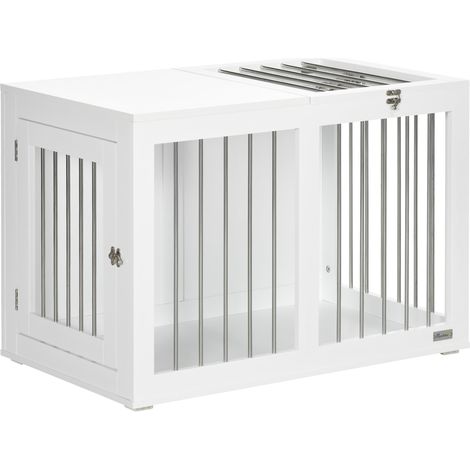 Jaula para perros medianos 80 x 50 x 56,5 cm en madera y acero blanca MODENUIT (1/5)