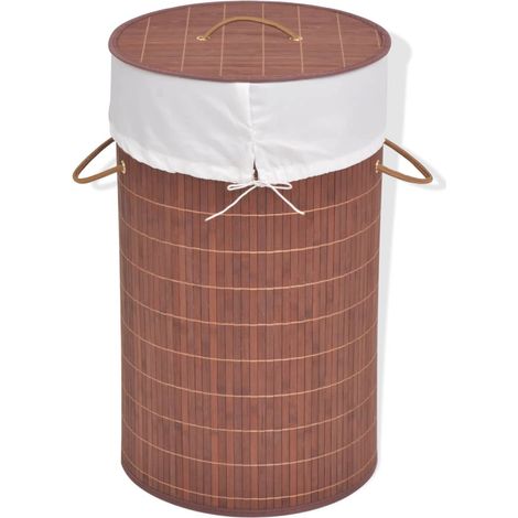 Cesto para la ropa sucia redondo de bambú 35 x 60 cm marrón 020006142