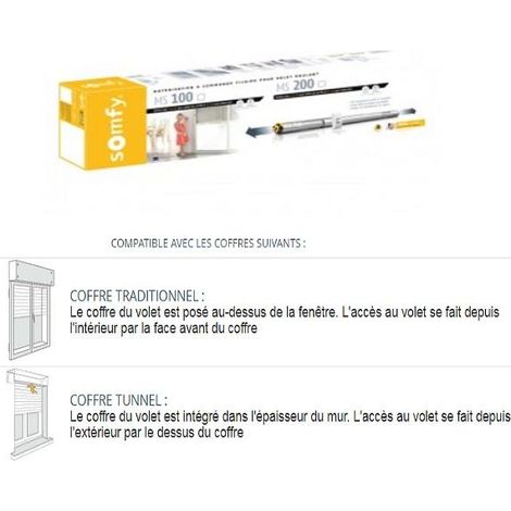 Somfy – Kit motorisation filaire MS 200 pour volet roulant traditionnel – Couple 30Nm – Puissance 90W – Tube télescopique 60mm (1/9)