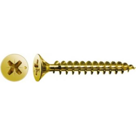 200 Vis Bois Tête Fraisée Pozidriv YELLOX + pointe 4CUT F/Total 3.5 x 35 mm - Zingué Bichromaté Cr3 - D-Work