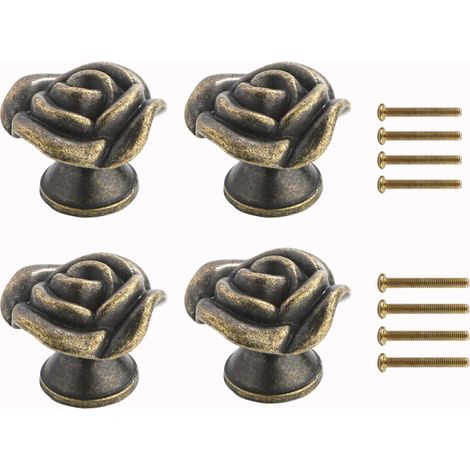 Ensemble de 4 poignées de porte en alliage de zinc – Couleur laiton – 34 x 26 mm – Convient aux armoires et tiroirs – Installation facile