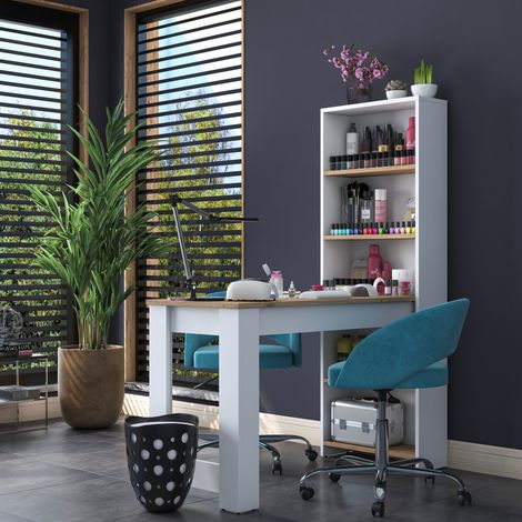 Tocador\ Cervaro, 5 estantes, 5 compartimentos, con librería, 120x54x154h cm roble marrón (1/4)
