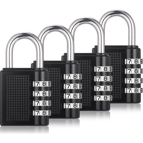 Set of 4 combination locks, suitable for combination locks on suitcases, exterior doors and lockers (black) (1/5)