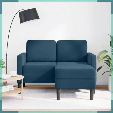 4107068 Canapé 2 places avec méridienne en L bleu 125 cm velours (1/5)