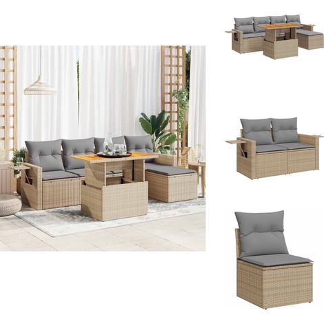 6-tlg. Garten-Sofagarnitur mit Kissen Beige Poly Rattan - Garten Sofagarnitur - Garten Sofagarnituren - Outdoor Sofagarnitur - Sofagarnitur Terrasse (1/5)