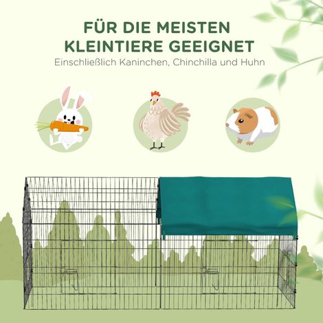Enclos pour petits animaux avec toit, 4 portes, résistant aux intempéries, acier/polyester, 220x85x103cm, vert/noir (1/5)
