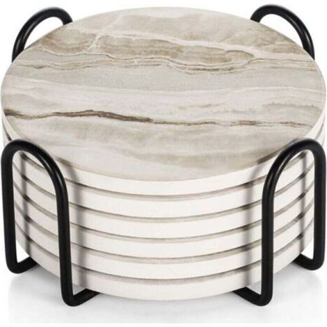Sous-verres en céramique absorbants et antidérapants – Lot de 6 avec support, motif marbre, pour salon, café ou bar (1/4)