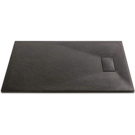 Piatto Doccia Spessore 2.6 Cm Resina SMC Effetto Pietra Stone Ardesia Antiscivolo Riducibile Filopavimento Con Griglia Di Copertura Nero 100x100 Cm - Misura: 90x160 cm