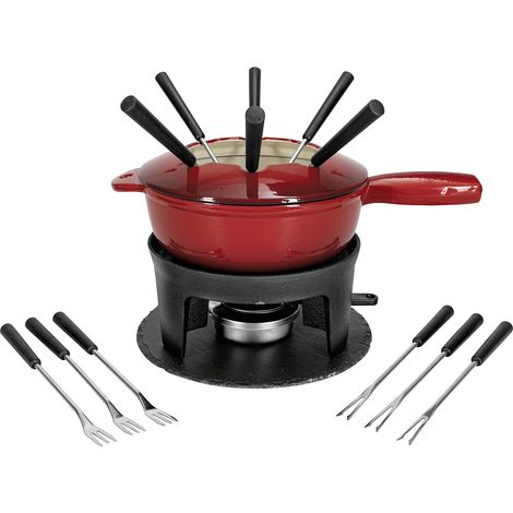 Set Fondue 22cm 2 En 1 16pces Fonte Rouge - Nouvel Ltd