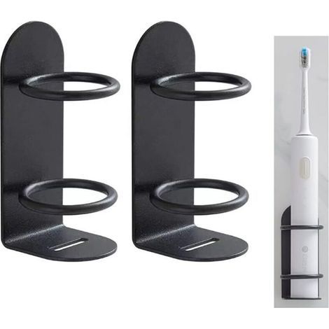 Soporte para cepillo de dientes eléctrico de 2 piezas, no requiere perforación para el baño – Soporte de pared ecológico y potente en color negro (1/3)