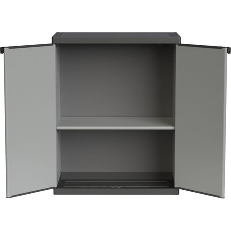 Armoire en résine de PVC et PP, 2 Portes, 1 étagère, Facile à Monter, système modulaire, Durable, adaptée aux environnements intérieurs et extérieurs, 68 L x 40 x 85 cm, Gris et Noir (1/5)