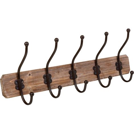 Percha de pared de madera con 5 ganchos 60x1.3x8h cm