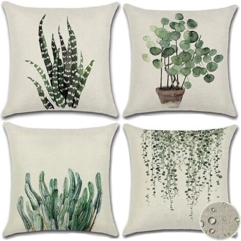 Taies d'oreiller pour plantes d'extérieur, housse de coussin décorative imperméable, ensemble de 4 taies d'oreiller d'intérieur et d'extérieur vertes (18 x 18 pouces) (1/4)