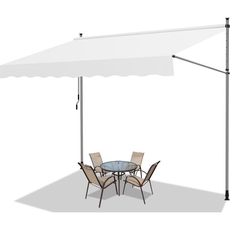 Wolketon Markise Klemmmarkise Balkonmarkise Creme mit Handkurbel ohne Bohren Sonnenschutz UV-Schutz und wasserfestund höhenverstellbar 350cm