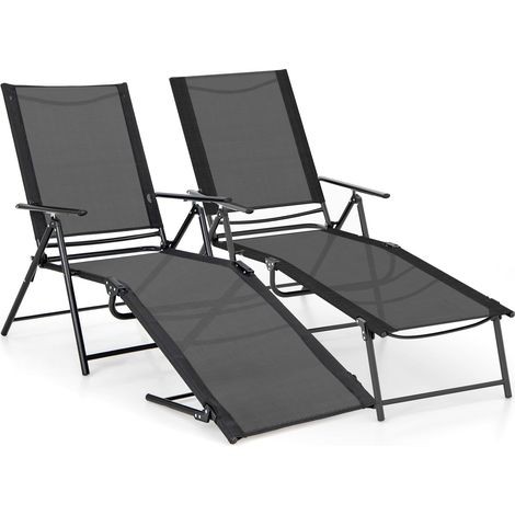COSTWAY Set di 2 Lettini Prendisole da Giardino, con Schienale Regolabile, Sedia a Sdraio Pieghevole Poggiapiedi Regolabile, per Terrazzo Piscina Giardino, Portata 150 kg (Nero) (1/5)