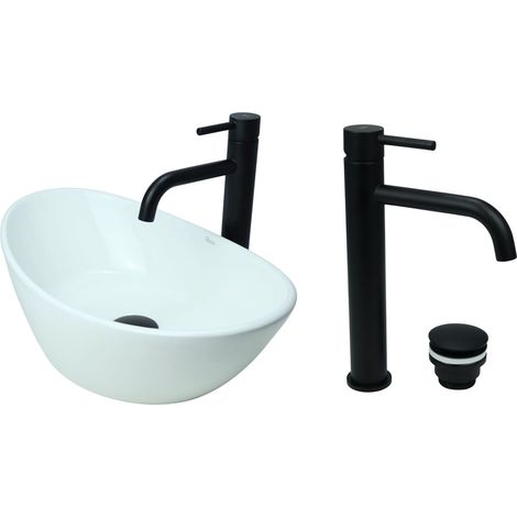 GTM Design Passe-lave-linge 45 cm Ensemble de glace avec batterie et bouchons de lavage - Passe-lavabo ovale pour bain de bain - Passe-lave-linge moderne sans hahnloch - Passe-lave-linge avec armature (1/5)