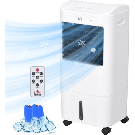 Climatiseur évaporatif 3 vitesses minuterie 7,5h réservoir 15L 15-20㎡ 37x32x78 cm Blanc