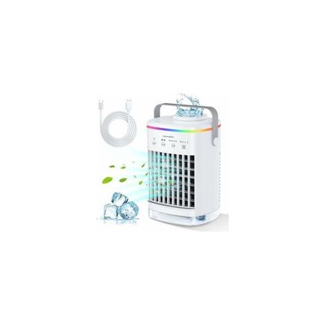 Mini climatiseur mobile 700 ml – 4 vitesses – Autonomie 5h – Ventilateur USB pour espaces personnels – Bac à glaçons inclus – 55 dB