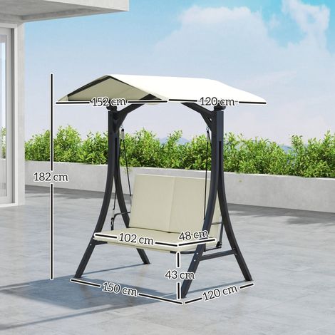 Balancín de Jardín de 2 Plazas, Techo Ajustable y Asiento Acolchado, Poliéster, Blanco Crema, 150 x 120 x 182 cm
