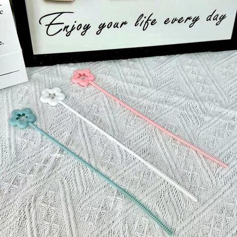 Ensemble de nettoyage de biberons en nylon 3 pièces avec long manche en acier inoxydable et brosse de nettoyage pour biberons, brosse à paille en forme de fleur (1/5)