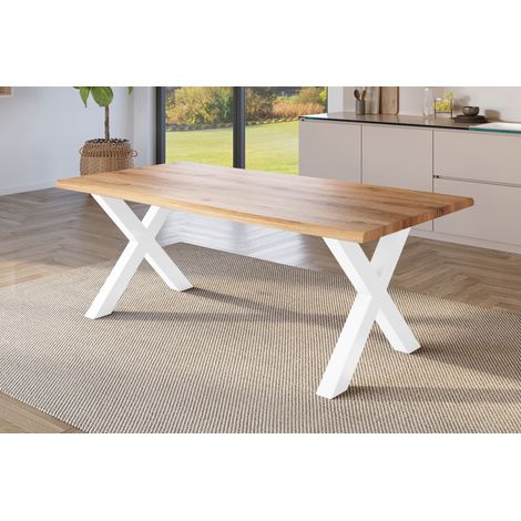Esstisch Baumkante Holz-Optik Wildeiche 180 x 90 X-Gestell weiß JULIUS (1/5)