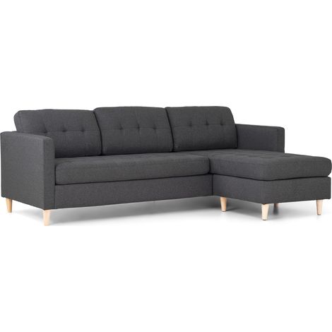 Marino Sofa, Chaiselongsofa rechts oder links gewendet in dunkelgrauen Stoff mit Holzbeinen.