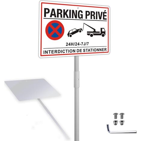 Panneau Parking Privé avec Piquet Aluminium Réfléchissant 20x30cm, Panneau Stationnement Privé Panneau Métallique Résistant aux Intempéries, Imperméable et Résistant aux UV (1/5)