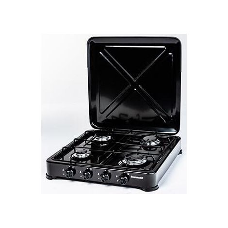 Ravanson - K-04TB - Table de cuisson - 4 brûleurs à gaz - Noir - Covercle pratique (1/2)