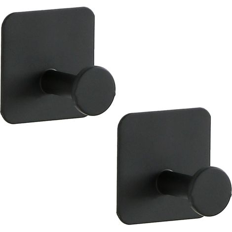 Crochet porte-serviettes noir en acier inoxydable antirouille pour salle de bain, fixation murale carrée pour toilettes. (1/5)
