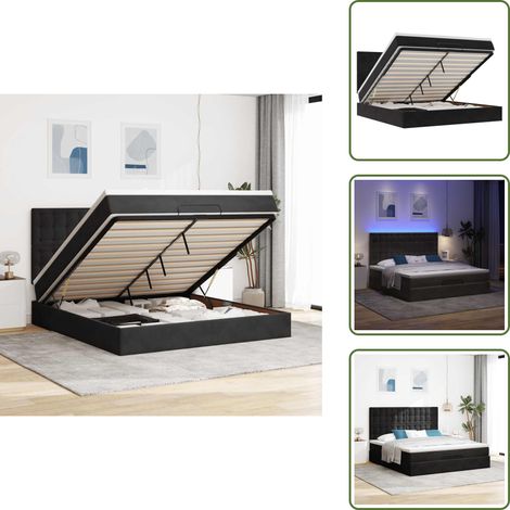 Stoccaggio sotto il letto - vidaXL Struttura Letto Pouf con Materassi Nero 180x200 cm in Velluto - Coprimaterasso lavabile