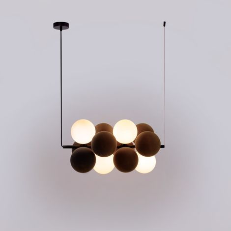 Barcelona Led – Suspension acoustique horizontale 4 globes lumineux en verre opale – Absorption sonore – Design moderne pour espaces commerciaux – 200-240V AC